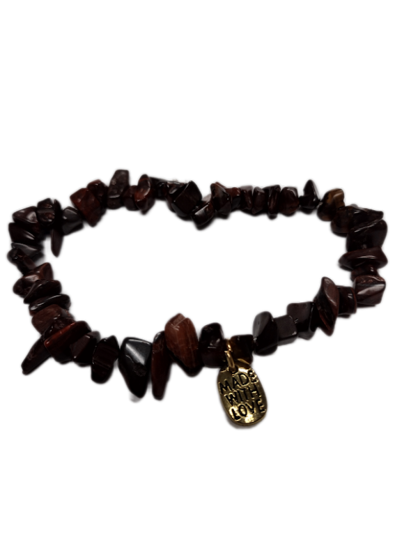 Rough tumbled bead red tiger's eye bracelet with charm