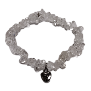 Rough tumbled bead clear quartz bracelet with charm