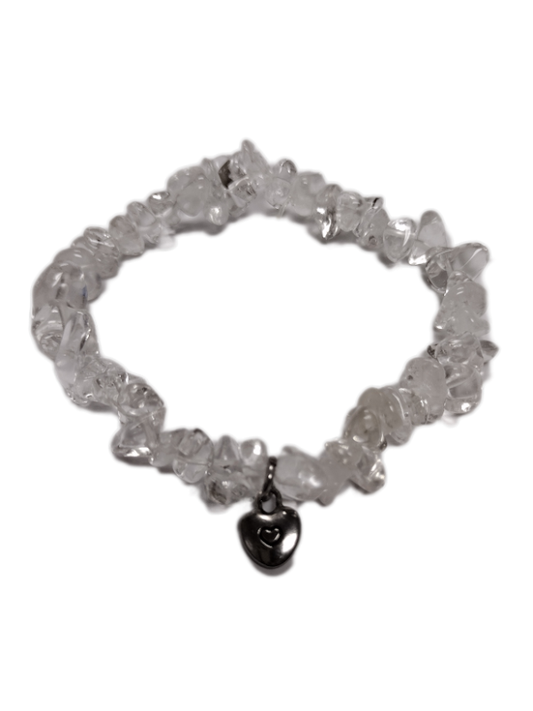 Rough tumbled bead clear quartz bracelet with charm