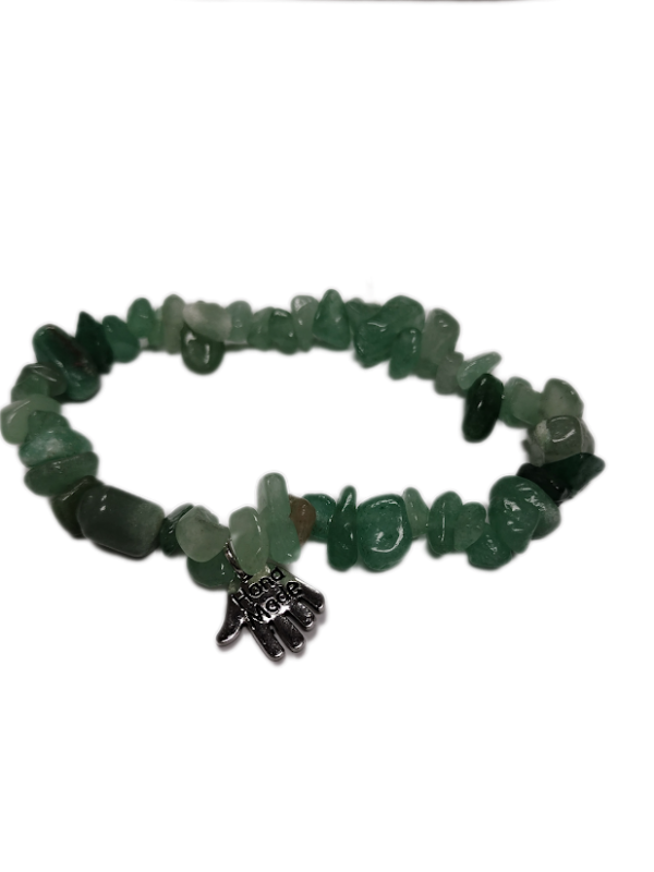 Rough tumbled bead green aventurine bracelet with charm